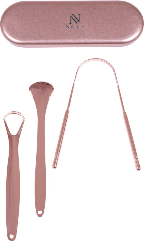 Nuvance - Gratte-langue professionnel - Set 3 en 1 - pour les soins bucco-dentaires - Nettoyeur de langue