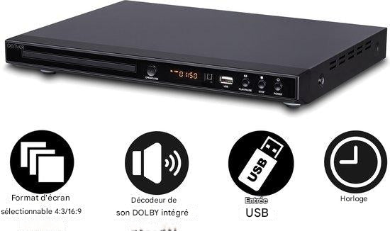 Lecteur DVD Denver avec HDMI, Supporte FULL HD, Lecteur CD, Décodeur Dolby Digital, USB / Péritel, DVH1245, Noir