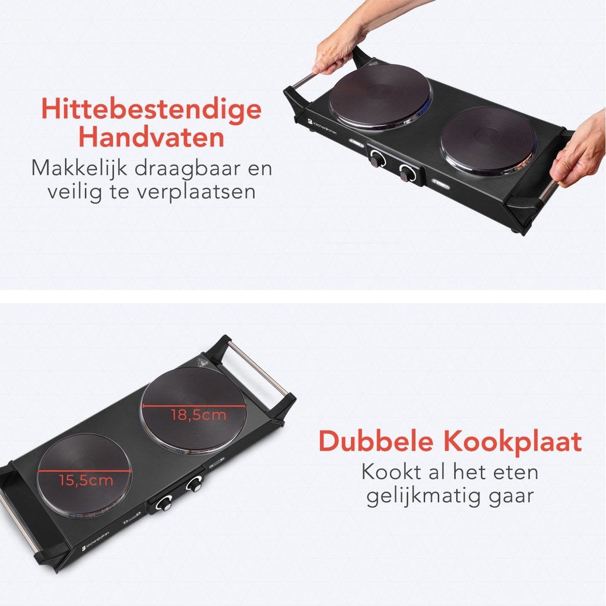 Plauque de cuisson KitchenBrothers - 2 foyers- 54,3 x 22,8 x 10 cm - 2500W - Noir