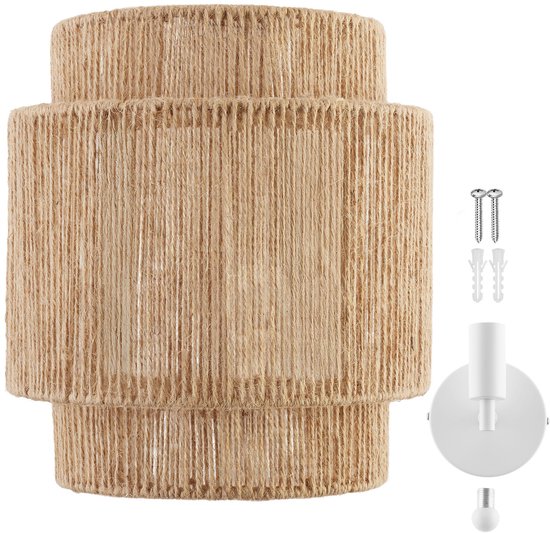 tectake® Lampe murale Lignea Lux - 40W - 12 x 23 x 25,5 cm - E14 - Lampe murale pour le salon, la chambre à coucher, la salle à manger - Lampe en toile de jute de style boho - Eclairage d'escalier - Semi-circulaire