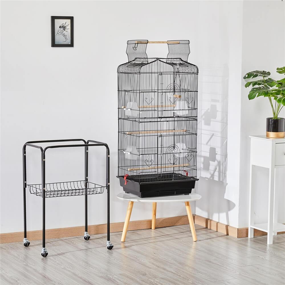 Grande cage à oiseaux Yaheetech avec support - 92 x 46 x 35,3 cm - Espacement des barreaux : 1 cm