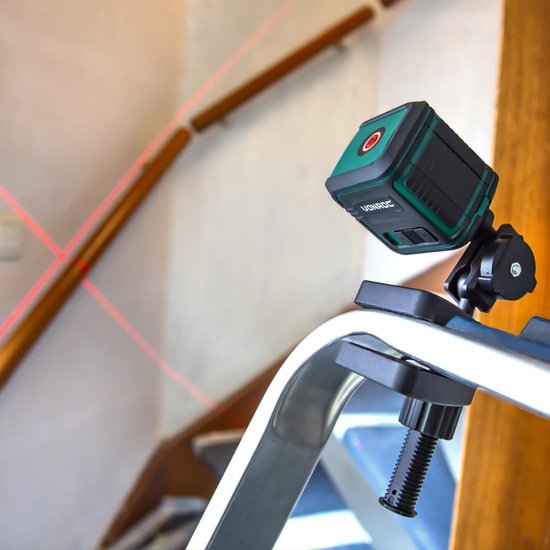 VONROC Cross line laser - Rouge - Autonivelant - 10 mètres - Support de montage et sac de rangement inclus