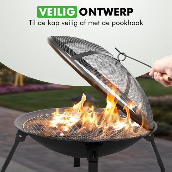 Brûle-parfum Travelhawk - Brûle-parfum d'extérieur portable et pliable - Brasero barbecue - Avec pare-étincelles - Charbon ou bois - Diamètre de 55 cm - Couvercle, sac de rangement, tisonnier et grille de cuisson inclus