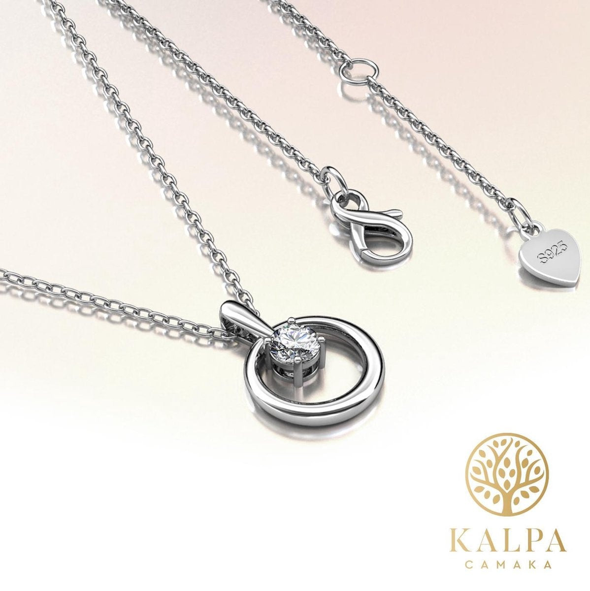 Yolora Collier Femme avec Pendentif Rond - Cristal Kalpa Camaka - Argent - Plaqué Or Blanc 18K - Collier Femme Argent - Bijoux - Collier - Boîte Cadeau de Luxe - Boîte Cadeau - Boîte Cadeau Exclusive - Bel Emballage Cadeau