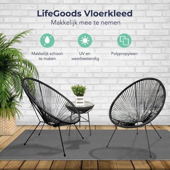 LifeGoods Tapis d'extérieur - 120x180CM - Tapis de jardin - Sac de transport inclus - Gris