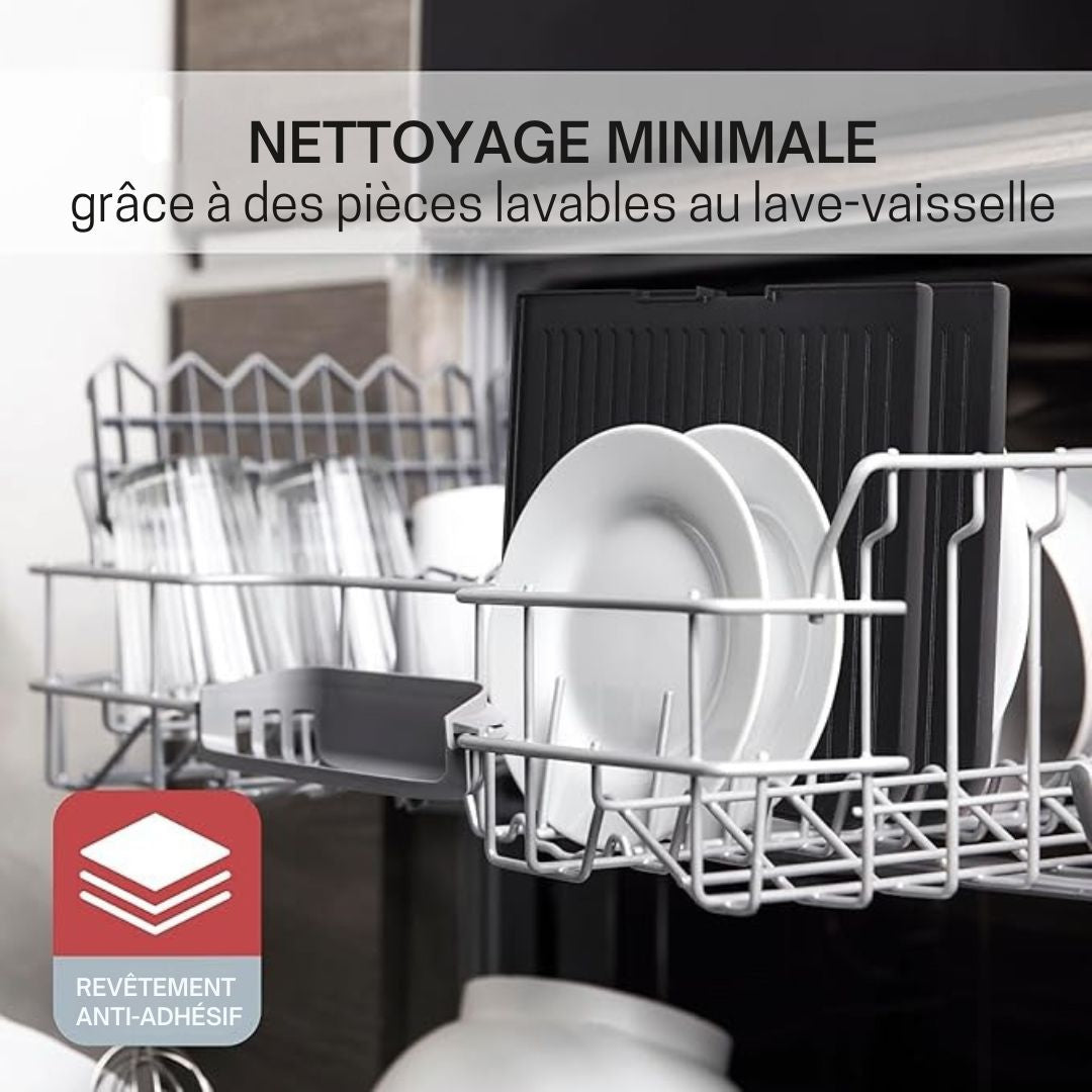 Grill de table électrique LEBENLANG  - 2400W - Pince à griller et protection anti-éclaboussures incluses - 35 x 52 x 10 cm - acier inoxydable