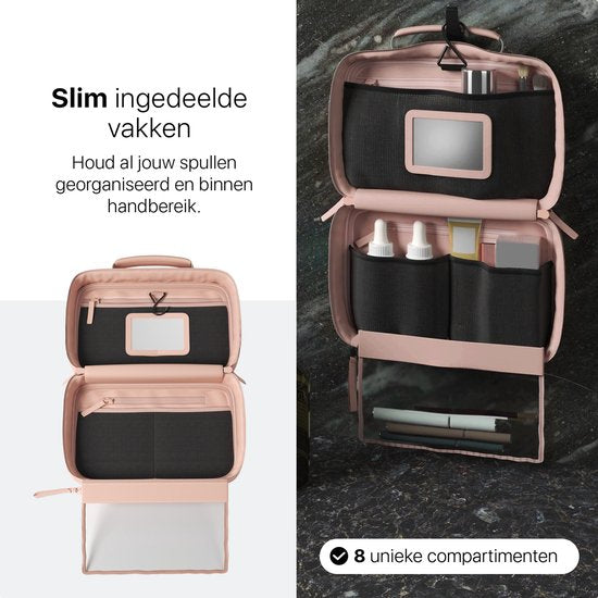 Trousse de toilette ONYX rose - Trousse à maquillage - Rangement pour cosmétiques - Organisation astucieuse - Miroir de maquillage - À suspendre - Pour femmes et hommes - Taille : M