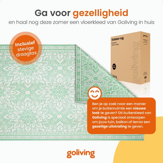 Goliving Tapis d'extérieur Summer Flora - 183x290CM - Tapis de jardin - Tapis d'extérieur - Tapis - Tapis de jardin - Réversible - Sac de transport inclus - Vert/Blanc
