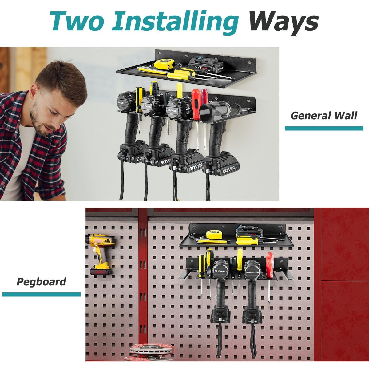 Coast Tool Holder for Drill - Montage mural - Avec 1 étagère - Acier - Max. 23 kg