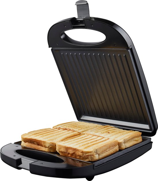 Tomado TGS4000B - Fer à repasser XXL pour sandwichs grillés - 4 sandwichs grillés - Grille-panini - Sans PFAS - 1200W - Noir