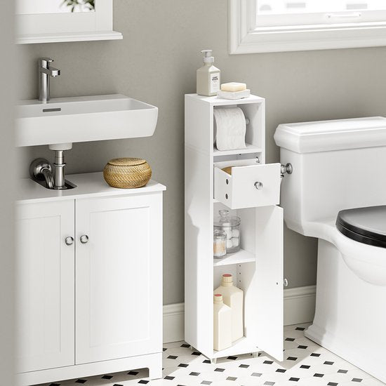Meuble de salle de bains SoBuy BZR219-W - Meuble sous-lavabo avec porte-rouleau de papier toilette - Blanc - 85 x 20 x 20 cm