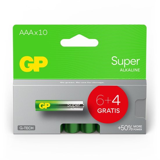 Pile GP Super Alcaline - AAA - paquet de 10 - blister d'action (6+4)