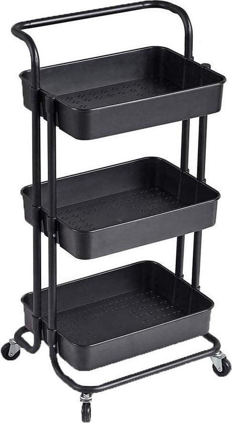 O'DADDY® Chariot de cuisine sur roulettes - chariot de service - chariot de cuisine noir - mobile et fixe - 3 étages - 86 x 43 x 36 cm