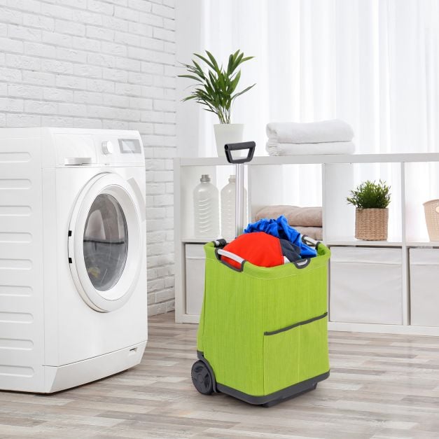 Chariot de courses pliant Coast - Capacité 50L - Design pliable - Structure en aluminium - 2 roues - Hauteur réglable - 3 compartiments de rangement - Vert