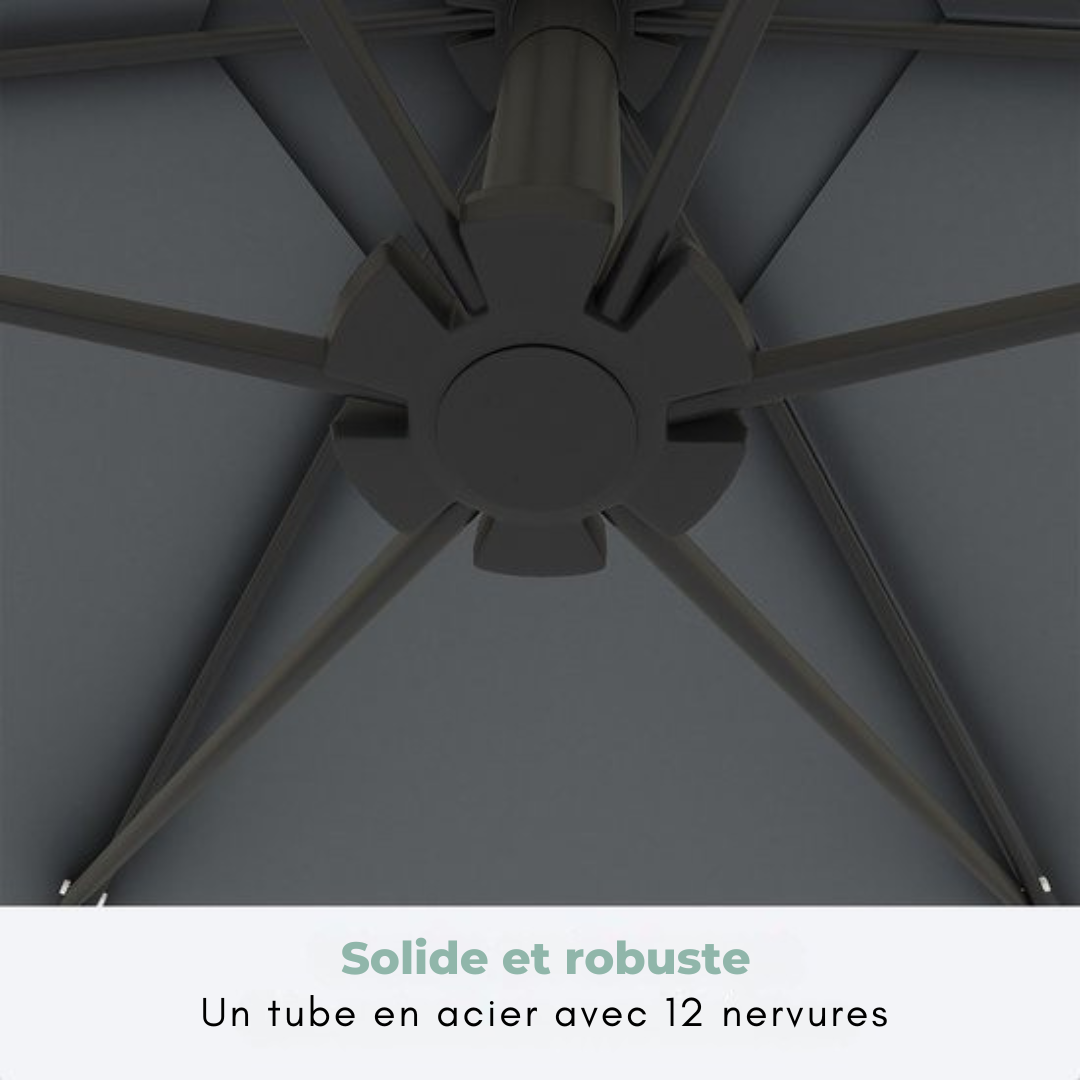 LifeGoods Parasol flottant - jusqu'à 8 personnes - Ø300cm - imperméable - avec housse et base en croix - jardin ou plage - Gris foncé
