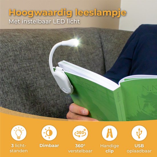 Nuvance - Lampe de lecture - Lampe de lecture à pince - Dimmable - 3 niveaux - Lampe de lecture pour livre - Rechargeable USB C - 24 heures de plaisir de lecture - Lampe à pince - pour enfants et adultes - Lampe à pince - Blanc