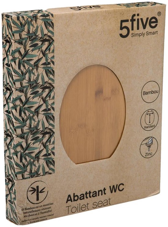 5Five Siège de WC Woody - marron - bois de bambou - universel - siège de WC standard - charnières en zinc
