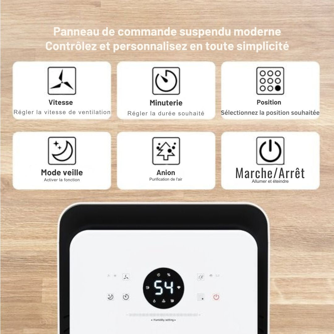 Déshumidificateur et purificateur d'air Auronic - Pro Series - 16L par jour - Fonction Wash-dry - Chambre à coucher, salle de bain et salon - Blanc
