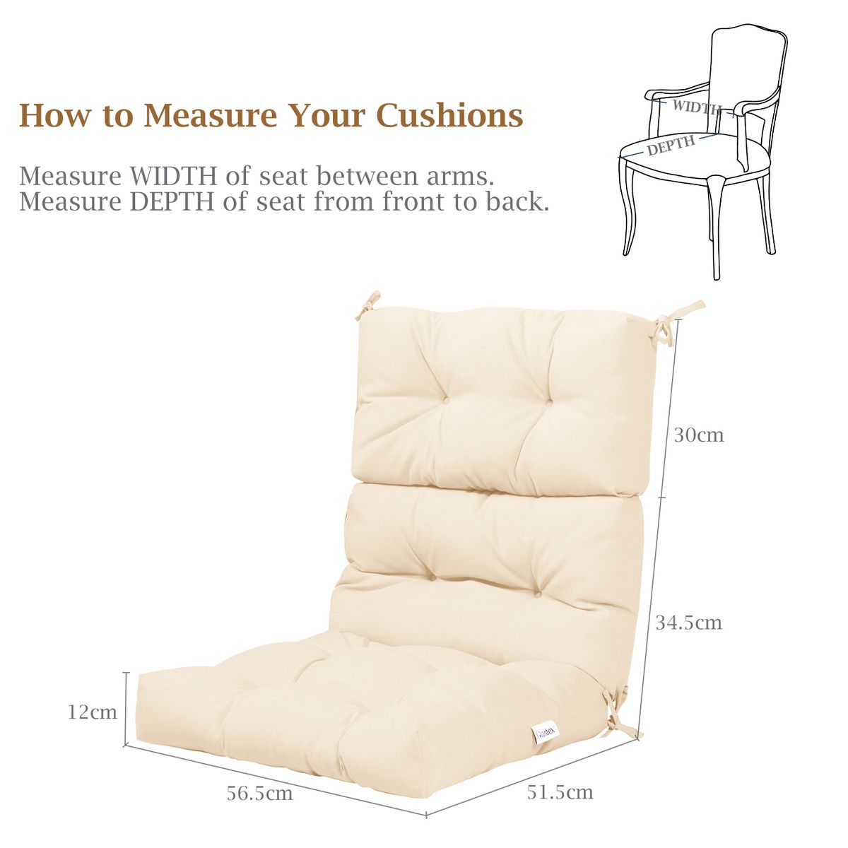 Coussin d'assise et de dossier Coast pour chaise de terrasse - Réglable sur 3 positions - Sangles antidérapantes en corde - Beige