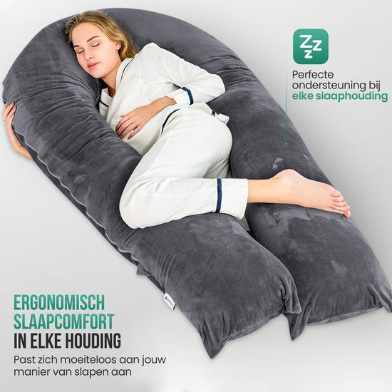 Coussin de grossesse Avalo XXL 280 cm - Coussin d'allaitement et de sommeil sur le côté en forme de U - Body Pillow - Coussin pour le corps - Gris foncé
