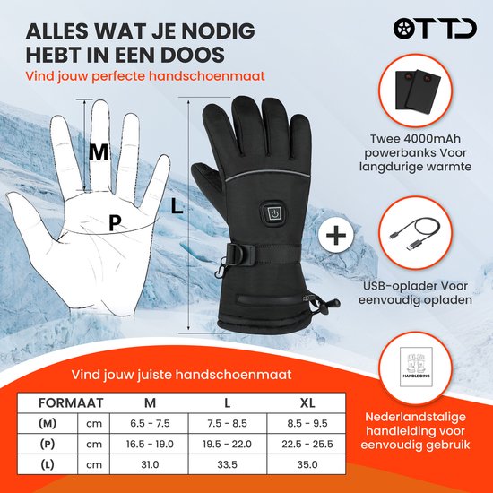 TTD® Gants chauffants rechargeables - Taille XL - Gants électriques chauffants - Moufles chauffantes - Gants chauffants à piles pour hommes et femmes - Unisexe