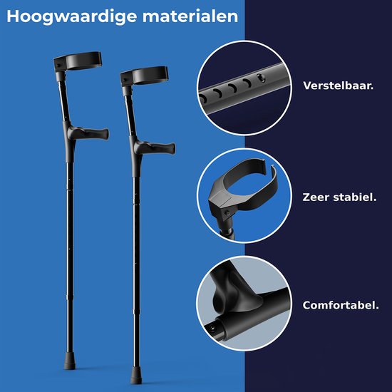 Sanicraft® Béquilles - Béquilles de coude - Rééducation - Béquilles de marche - Ajustables - Poignées ergonomiques en gel - 2 pièces - Pliable - Noir