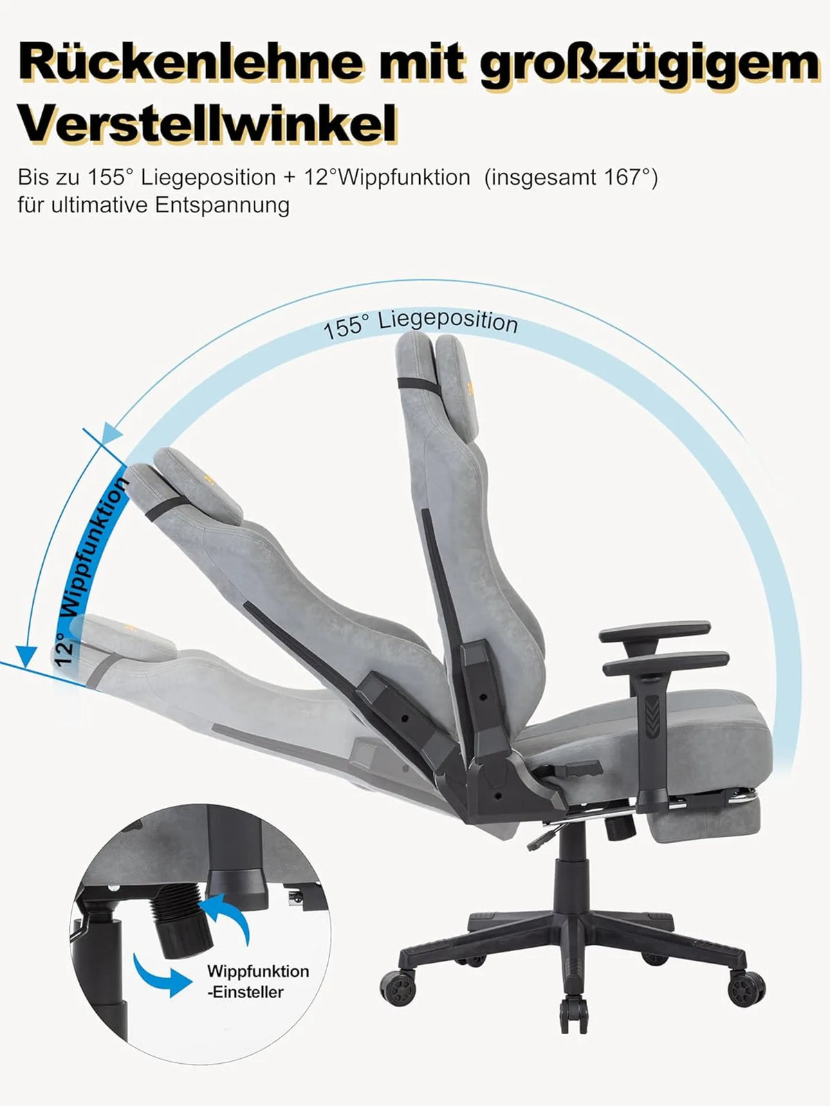 Fauteuil gaming ergonomique SYMINO avec dossier respirant – Cuir PU vintage – Gris – Métal et mousse