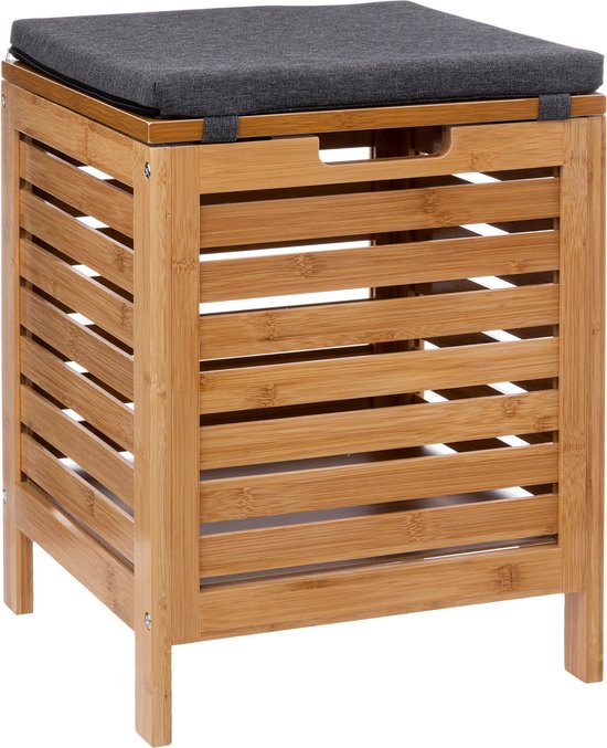 Panier à linge/bankette en bambou - Tabouret avec coffre de rangement
