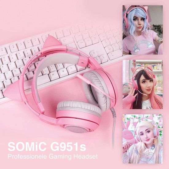 SOMiC G951S Pink Gaming headset - Casque d'écoute pour chat - Casque pour chat - Playstation, PC & Switch