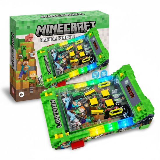 A Ambassador® Minecraft Pinball Machine - Licence officielle - Arcade Pinball - Mini Pinball - Machine de jeu - Score Counter - Table Top - Jeux pour enfants - adultes - The Big Toy Book 2025