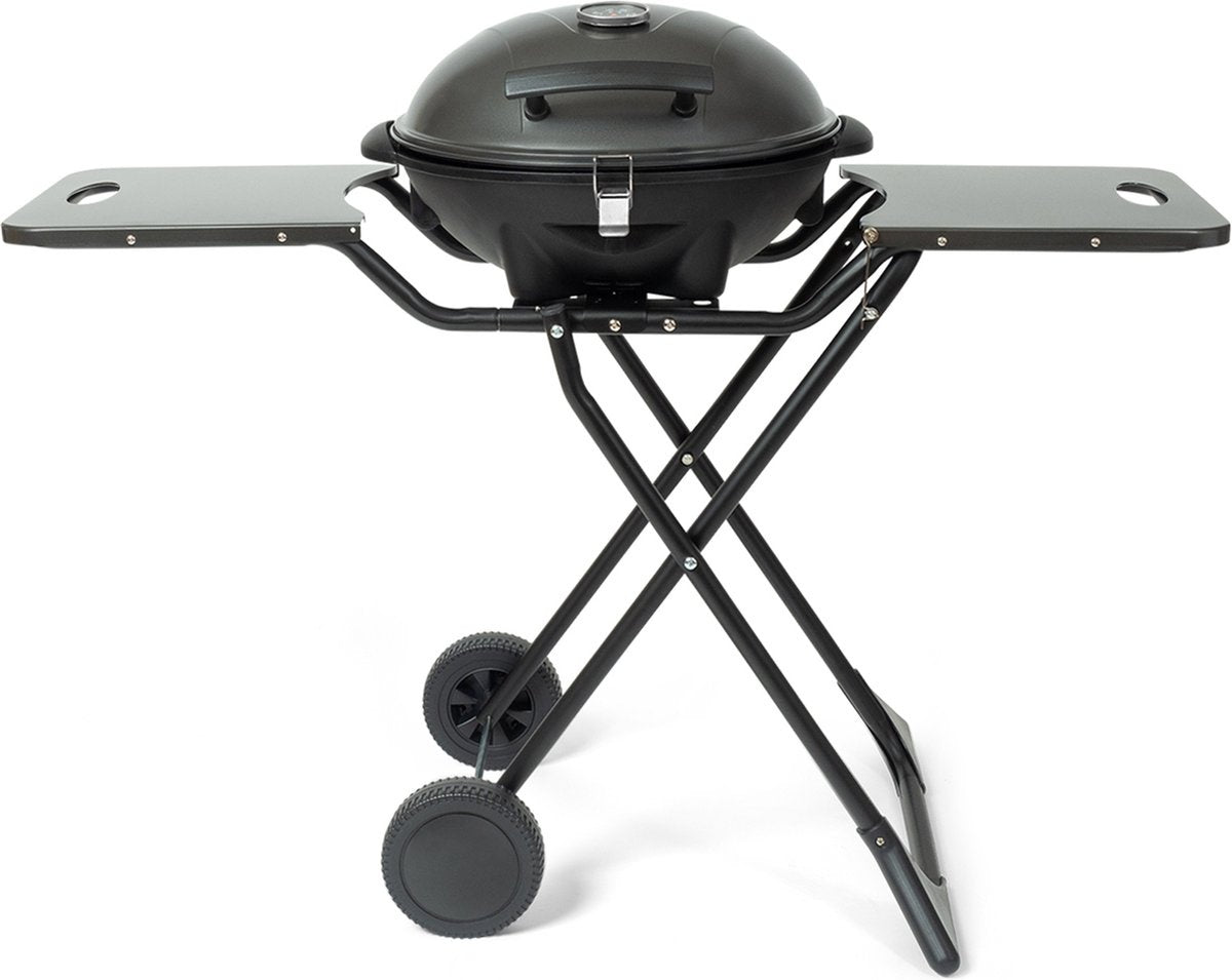 KitchenBrothers Barbecue électrique - avec roues - pliable - revêtement antiadhésif - 46,5 x 33,8cm - jusqu'à 250°C - 2400W - noir