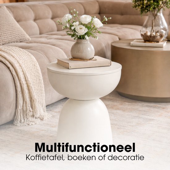 Mica Decorations Elliot Table d'appoint - Table d'appoint ronde H45 x Ø32 cm - Petite table d'appoint pour le salon ou la chambre - Idéale comme table pour plantes - Fer avec revêtement par poudrage - Blanc cassé