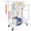 Porte-vêtements Yaheetech 128 x 55 x 173 cm - Argent - Sur roulettes - 130 kg - Double tringle à vêtements