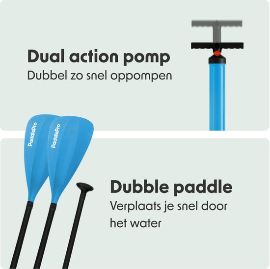 LifeGoods SUP Board All-round Compact - Avec siège - Capacité de charge 100 KG - 300 x 76 cm - Gonflable - Ensemble complet de SUP - Bleu ciel