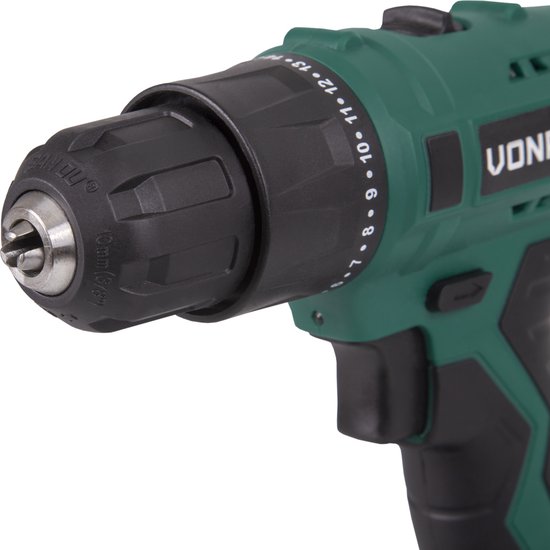 VONROC Perceuse sans fil - 12V Li-Ion - Incluant 1x batterie, chargeur rapide, embouts de vissage et sac de rangement