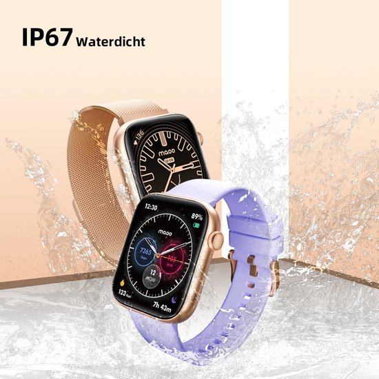 Maoo ProWatch AMOLED Smartwatch Femme et Homme - Bracelet milanais et 3 bracelets en silicone - Podomètre - Moniteur de fréquence cardiaque - Moniteur de pression artérielle - Moniteur de sommeil - Multisport - Convient à Android et iOS - Or rose