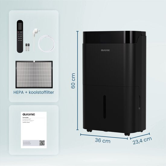 Déshumidificateur et purificateur d'air Auronic - Better Plus Series - Déshumidifie 30L par jour - Réservoir d'eau de 5L - Chambre à coucher, salle de bain, salon et bureau - Dévoreur d'humidité pour la maison - Noir