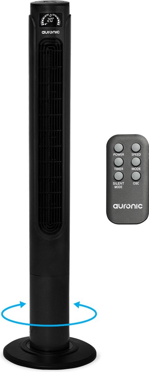 Auronic Tower Fan - Ventilateur sur pied télécommandé - Minuterie - 55W - 45dB - 118cm - Noir