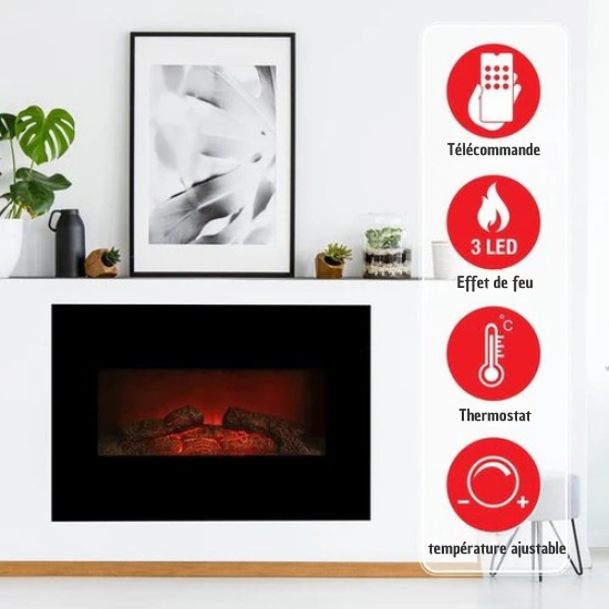 Cheminée Électrique Memphis - Classic Fire  - Chauffage avec Télécommande et Minuteur - Effet Flamme LED - 1800 W – Noir