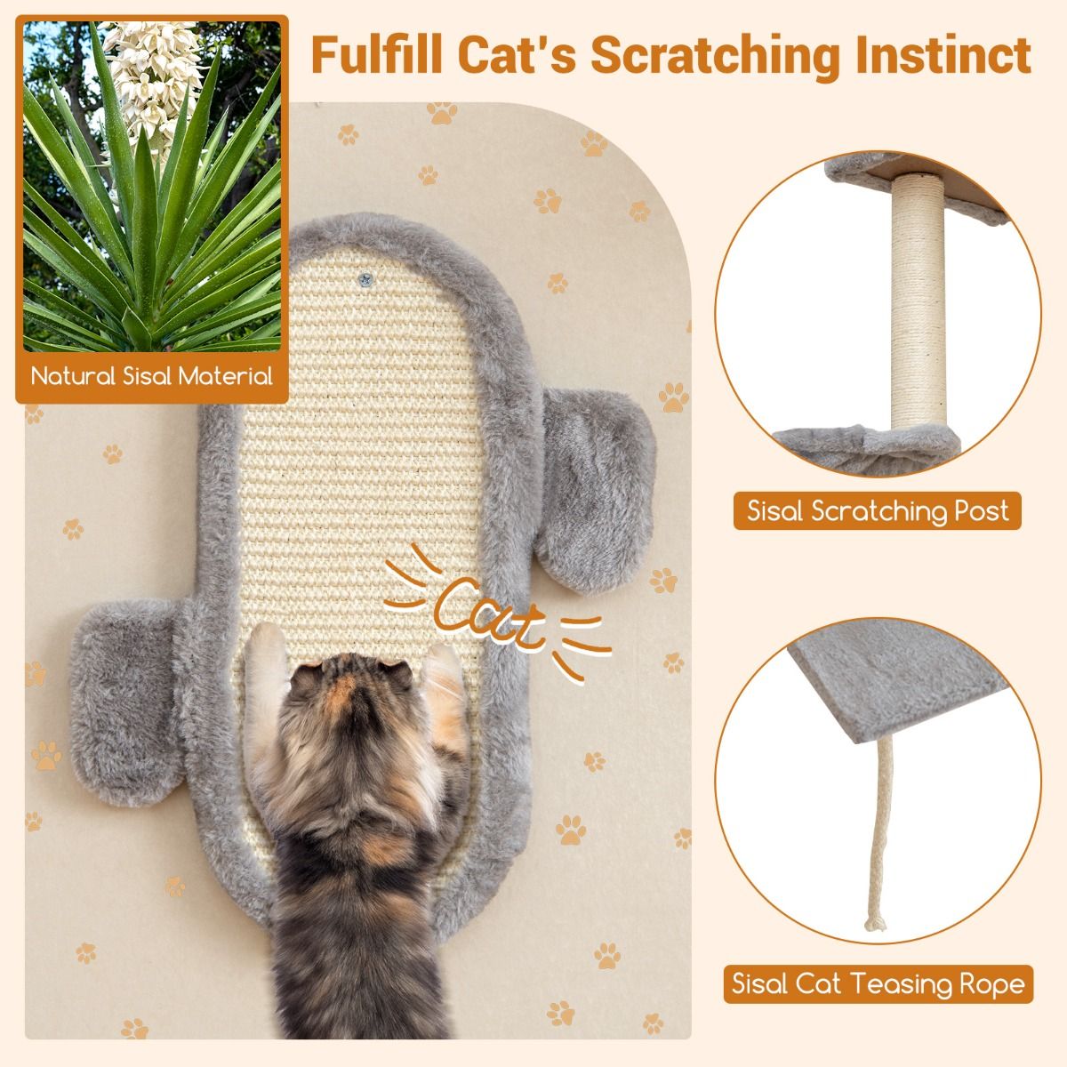 Ensemble de tours pour chats à fixer au mur Coast - Peu encombrant - Plateforme à 2 niveaux - Gris