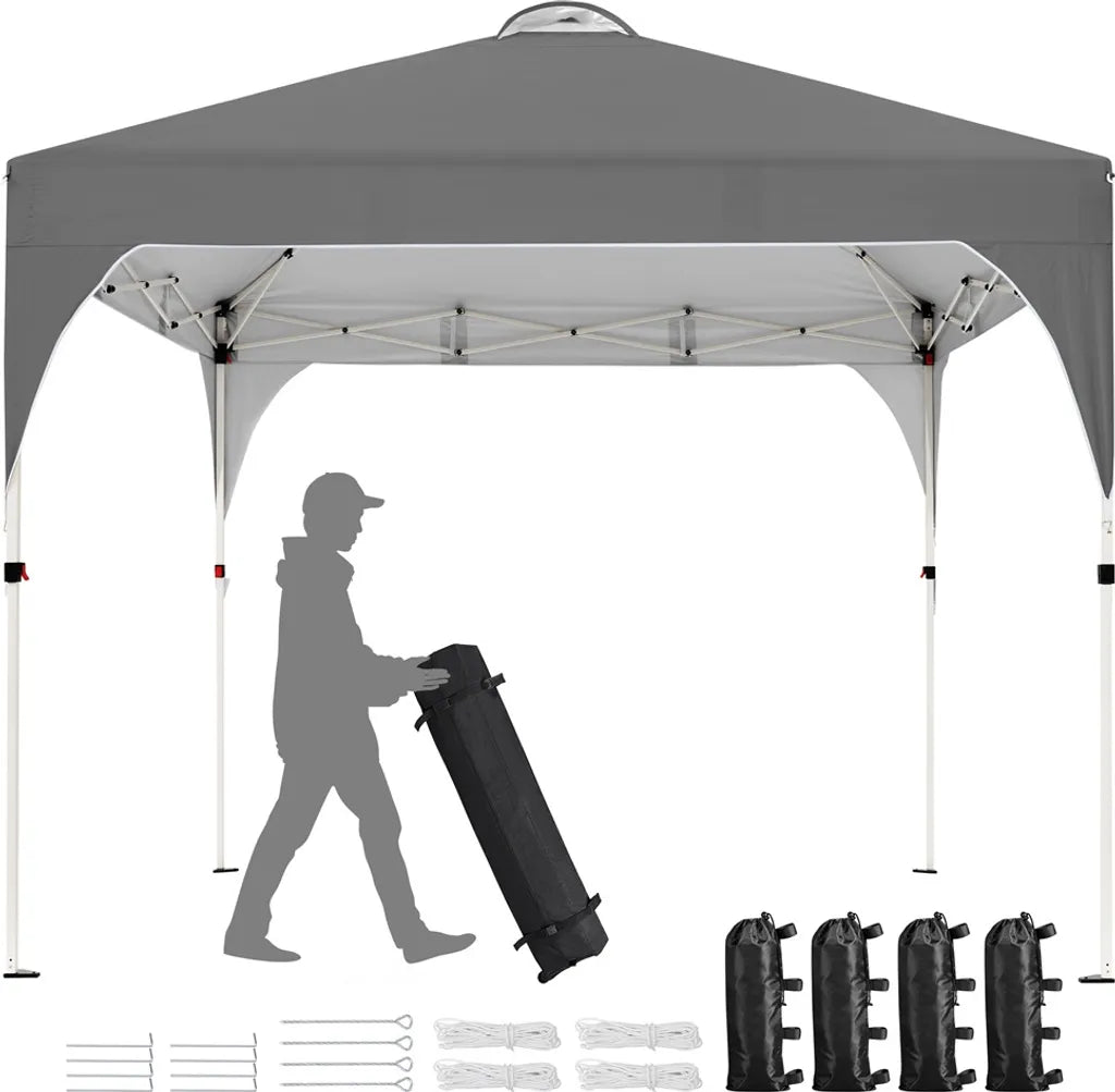 Tente de fête pliable Yaheetech - 3 x 3 m - Hauteur réglable - Sac de transport à roulettes - Gris foncé