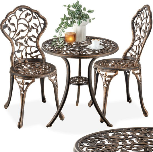 tectake® Ensemble bistro 2 personnes - Table bistro vintage avec 2 chaises bistro - Ensemble bistro en aluminium pour le jardin, la terrasse ou le balcon - Résistant aux intempéries - Couleur bronze