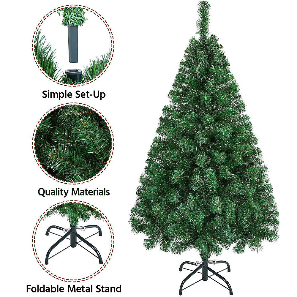 Yaheetech Artificial Christmas Tree 124 cm - Green - Arbre de Noël à charnière avec support métallique pliable