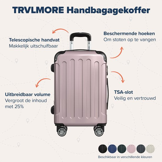 TRVLMORE Valise à main - 45L - Serrure TSA - Léger - Extensible - Trolley - 54x36x22cm - Rose Gold