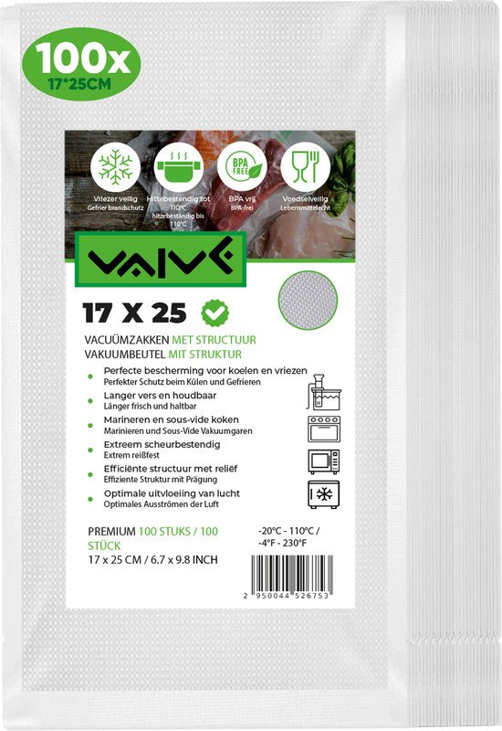 Vaive Vacuum Bags Food 17 x 25 - 100 pièces - Sacs sous vide - sans BPA
