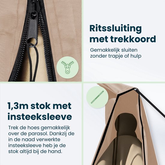 Housse pour parasol à bras articulé et parasol sur pied - Jusqu'à 400 cm - Housse de protection imperméable - Oxford 420D - Aide au montage incluse - Marron taupe