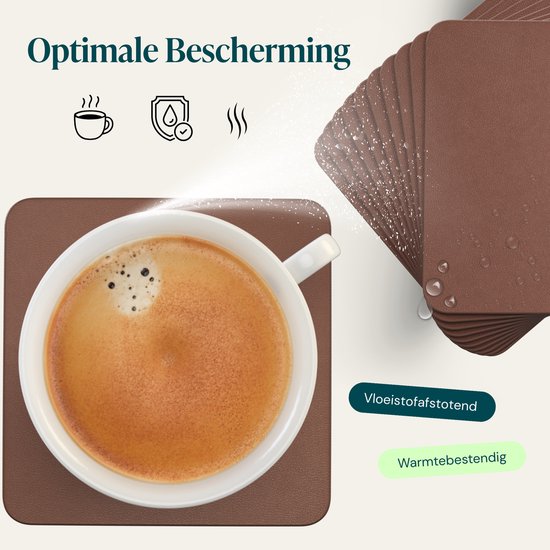 Sous-verres en simili cuir Castagnola – Sous-verres pour verres – Sous-verres design avec support – Lot de sous-verres en cuir avec support métallique – Cuir – Lot de 10 – Marron – 10 x 10 cm