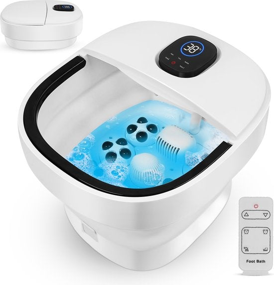 Balnéothérapie - Niceey - Bain de pieds - Masseur - Jusqu'à 48°C - Fonction bulle - Massage infrarouge - Télécommande incluse - 14L - Blanc