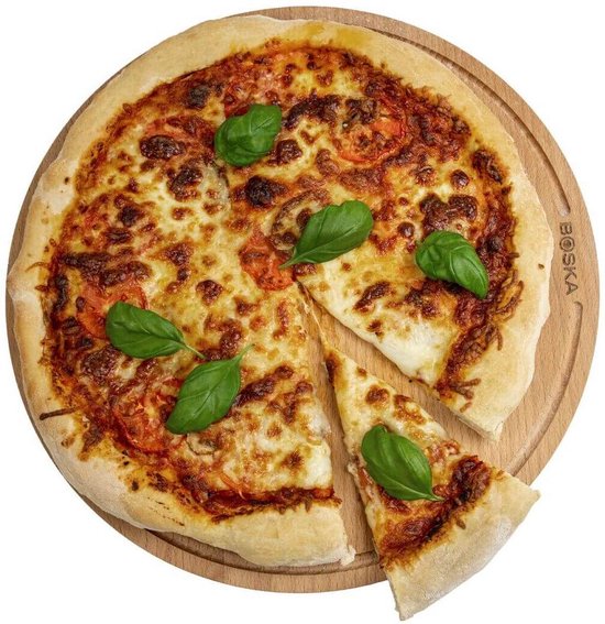 Boska Pizza Board Amigo L Round - Planche à pizza en bois de hêtre durable - Avec canal de collecte - Ø 34 cm