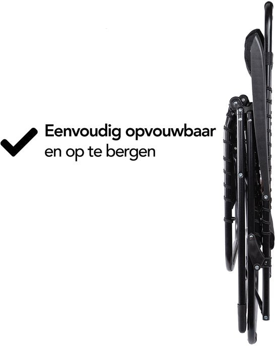 Lot de 2 chaises de jardin pliantes Brixy - Chaises longues - Pliantes - Réglables - Oreiller ergonomique - Métal - Textiline - Noir